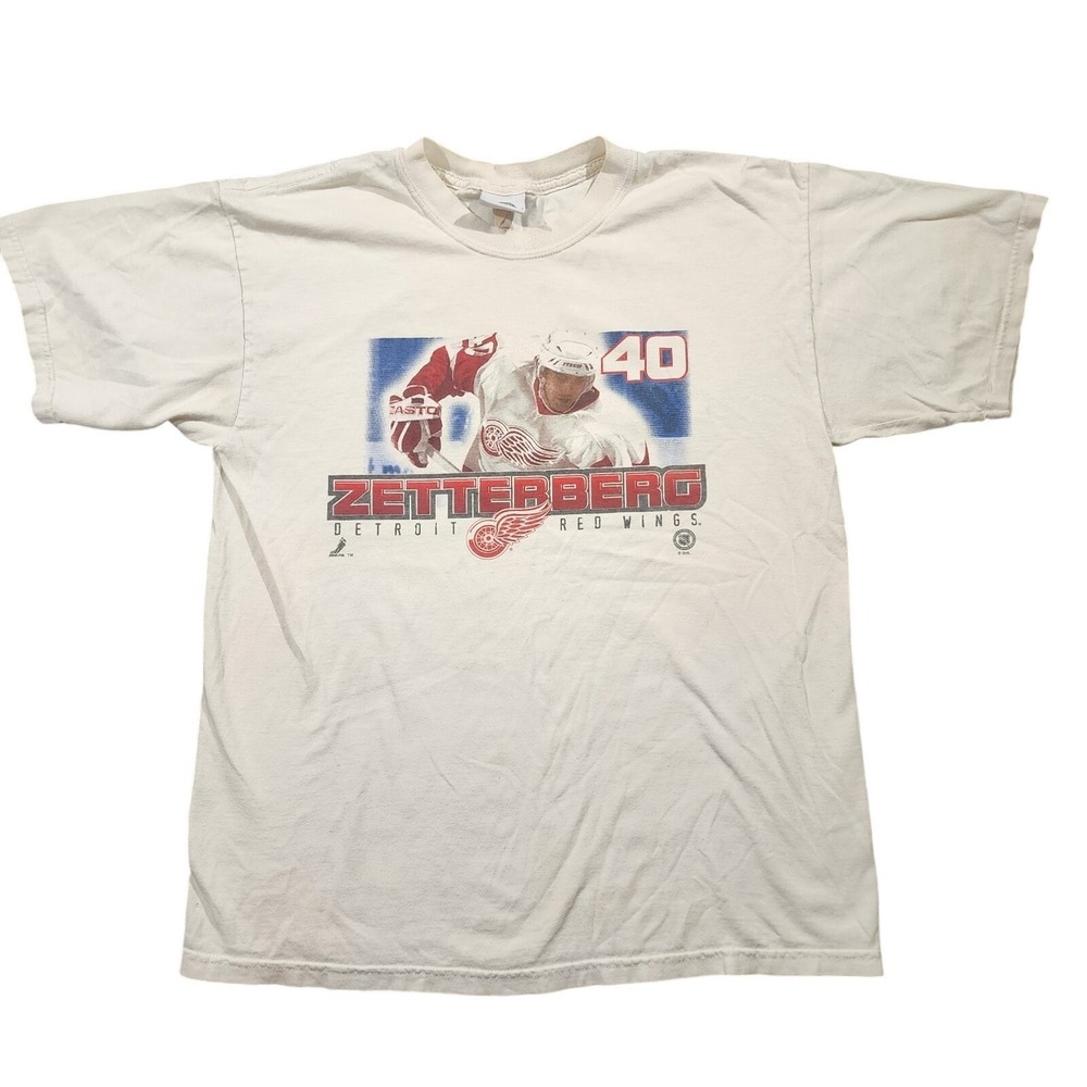 Vintage 2000s Detroit Red Wings Henrik Zetterberg NHL Hockey T Shirt Size L - Picture 1 of 9